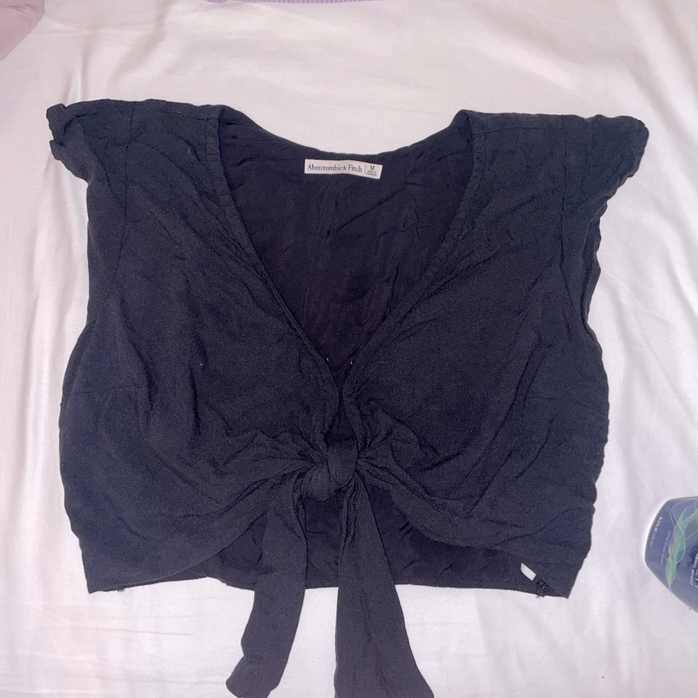 Abercrombie Black cross crop top with tie in front